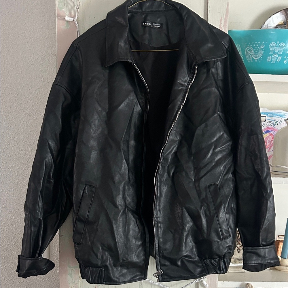 Black Faux Leather Jacket - Stylish Zip Front